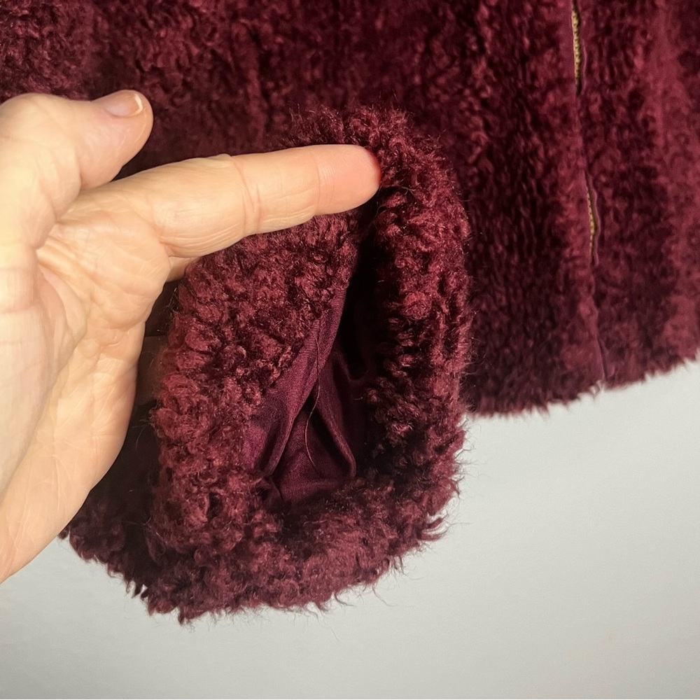 Pendleton Sherpa Full Zip Jacket Women Small Maroon Plaid Detail Pocket Outdoor - Picture 4 of 9